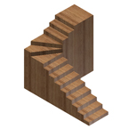 Escalera con tramo recto, rellano en hélice con curva a 90º y otro tramo recto